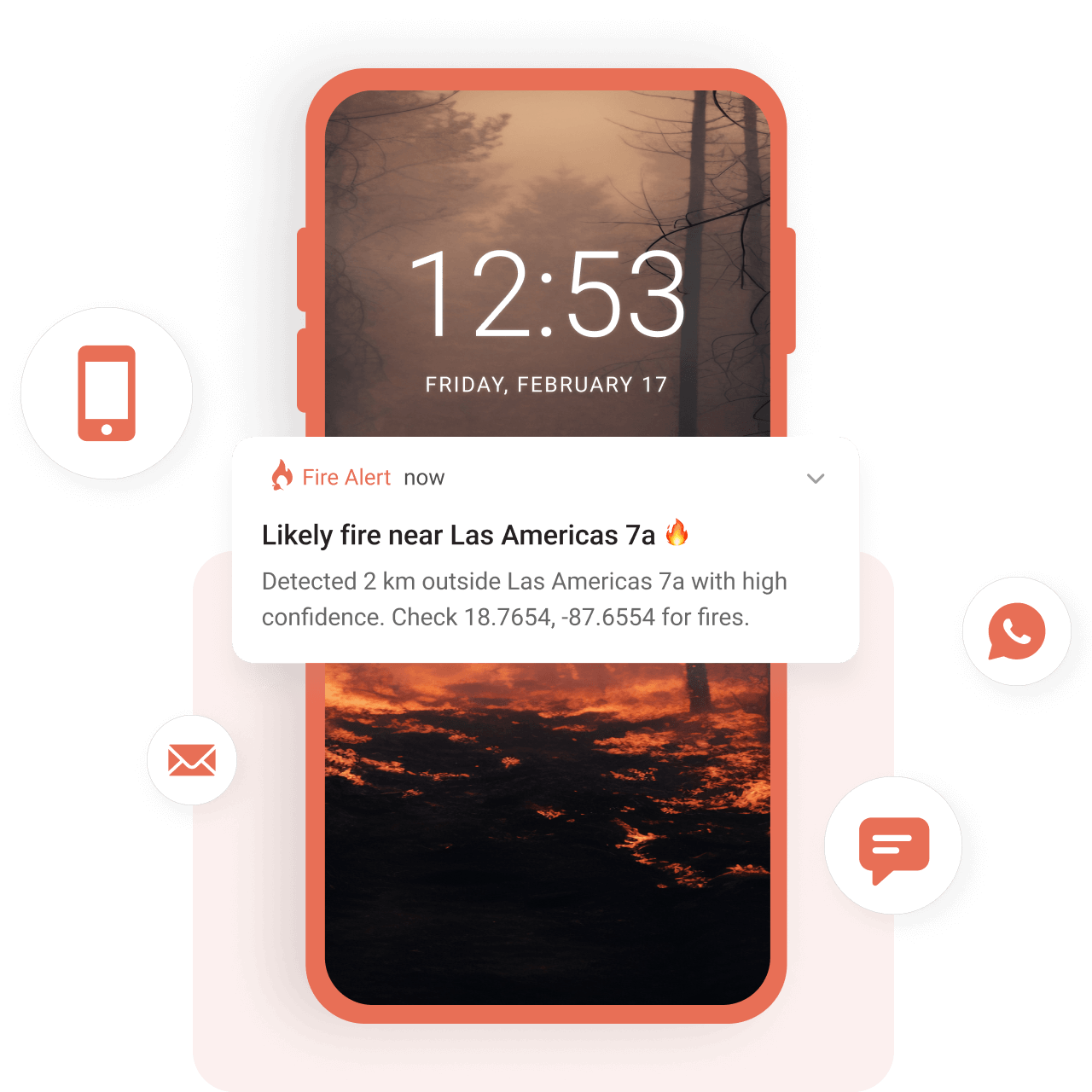 FireAlert Phone, SMS, WhatsApp & e-mail screen