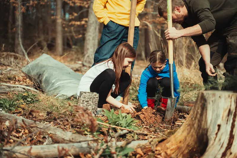 Ambassadors planting a tree in the forest by Plant-for-the-Planet.