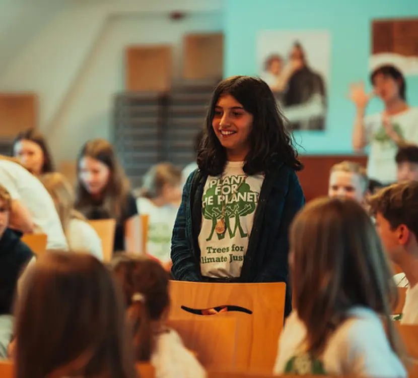 Ambassador speaking to group by Plant-for-the-Planet.