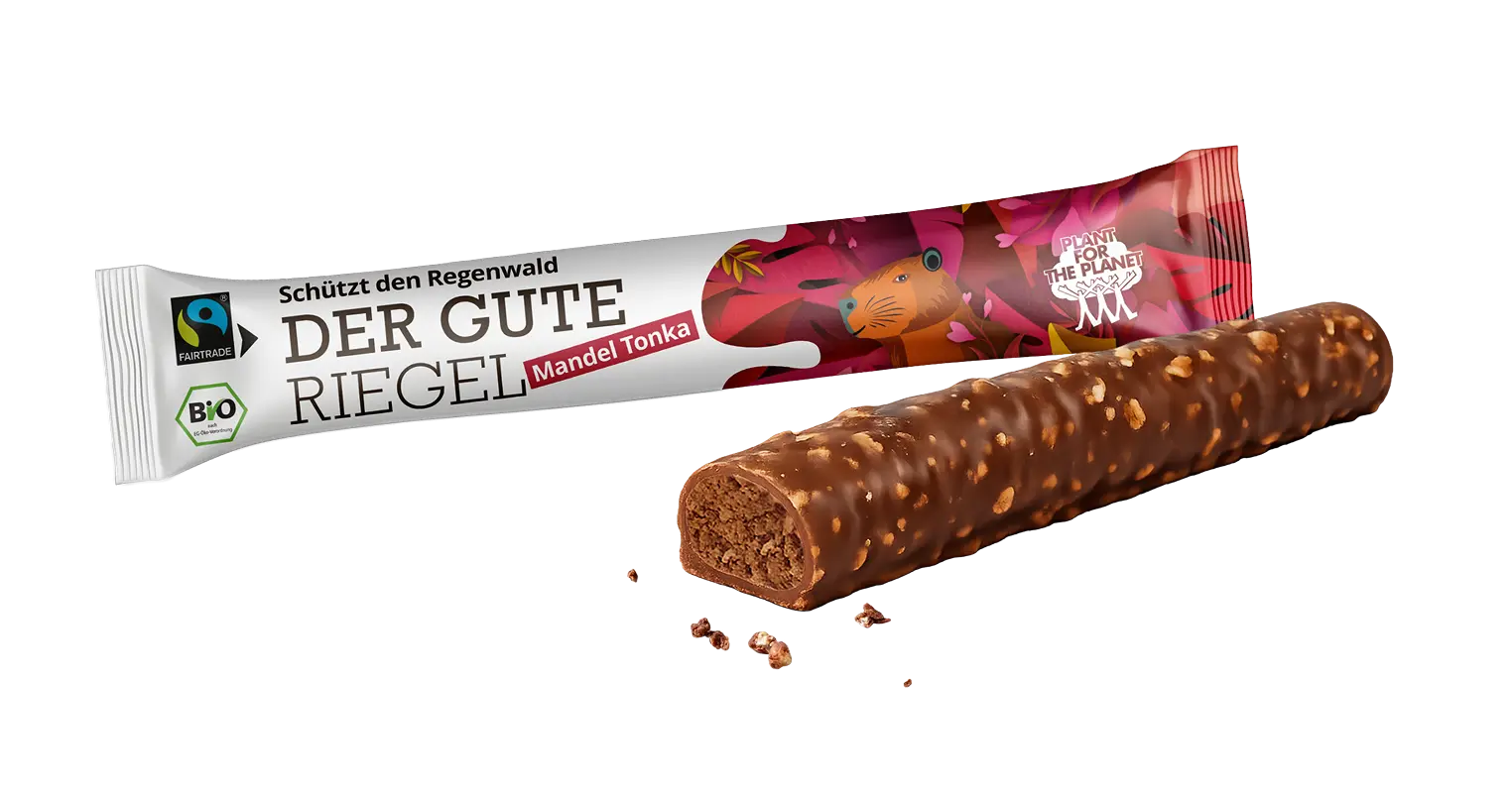 Der Gute Riegel Mandel Tonka chocolate bar by Plant-for-the-Planet.