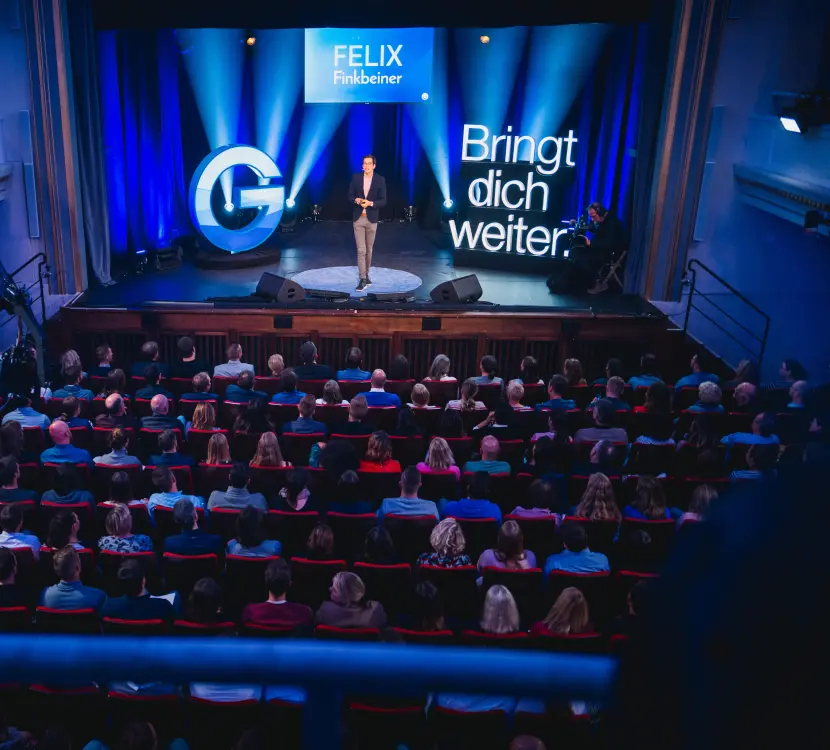 Felix at a event giving a speech by Plant-for-the-Planet