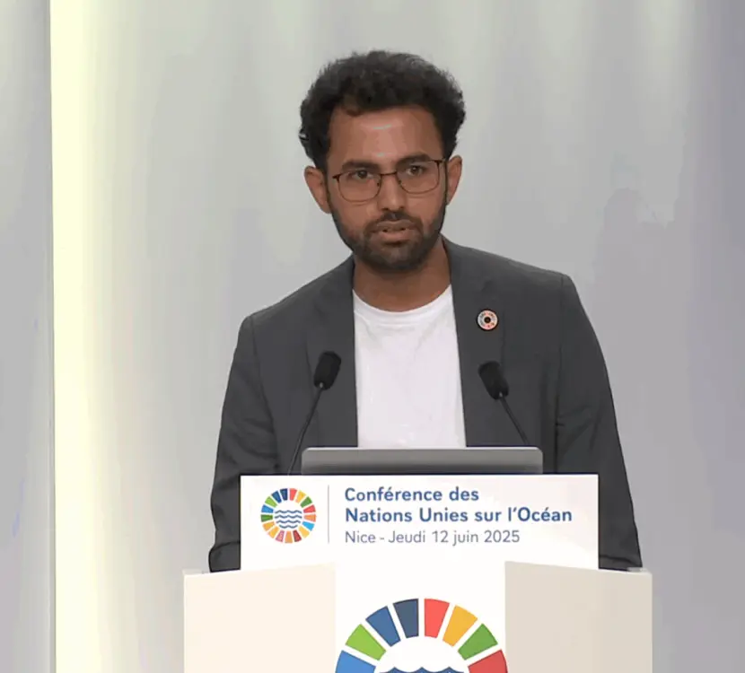 Sagar giving speech at a event by Plant-for-the-Planet