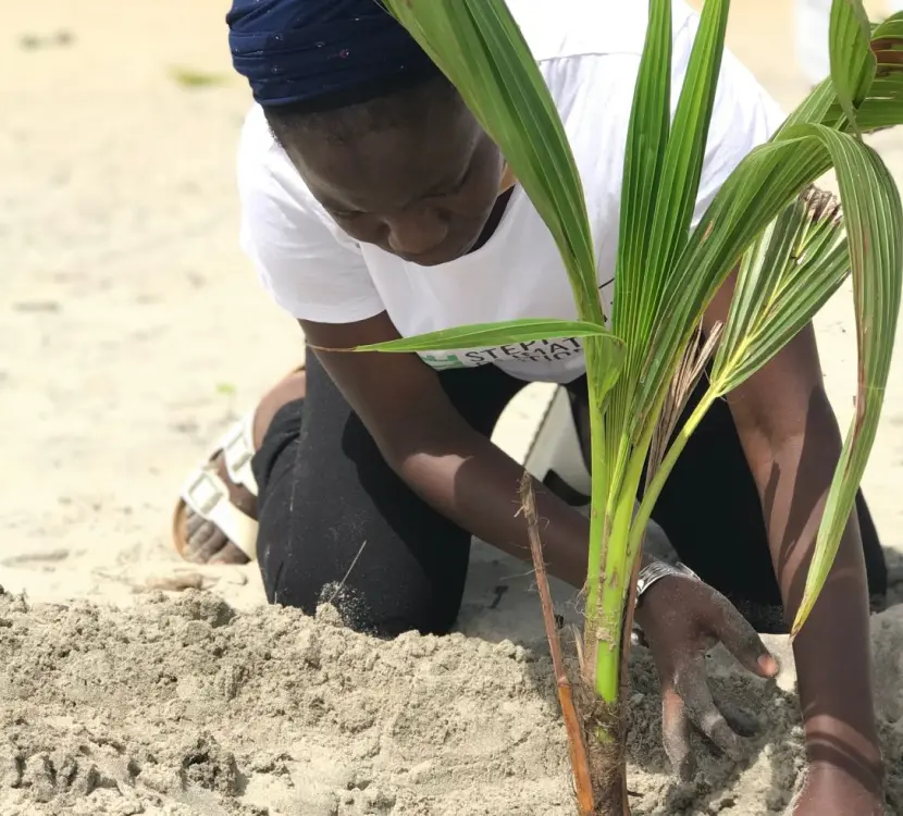 Simon explaining ecosystem restoration by Plant-for-the-Planet